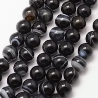Natural Black Agate Bead Strands