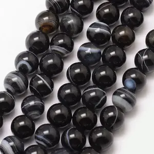 Natural Black Agate Bead Strands