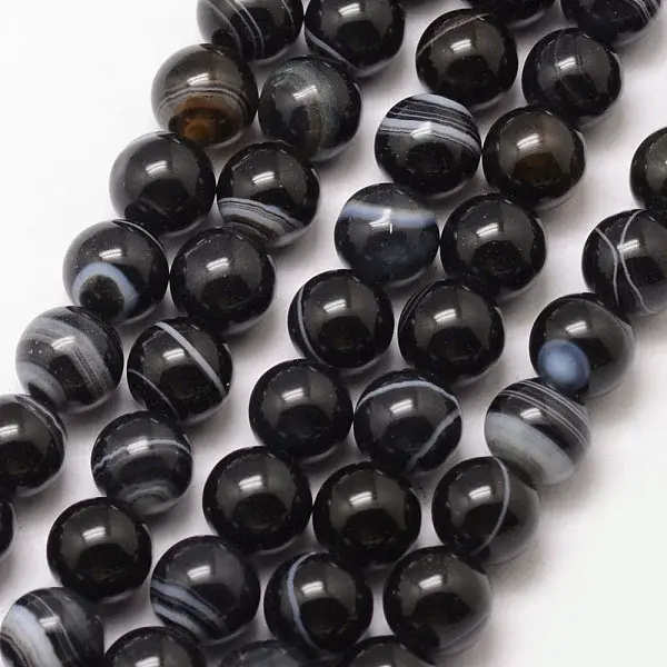 Natural Black Agate Bead Strands