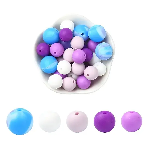 30Pcs 5 Colors Food Grade Eco-Friendly Silicone Focal Beads