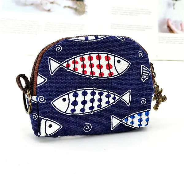 Fish Printed Canvas Cloth Zipper Wallets Purse for Women