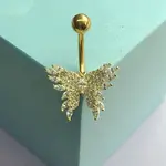 Brass Pave Clear Cubic Zirconia Curved Barbell Butterfly Belly Rings