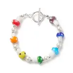 Lampwork Mushroom & Glass Pearl Beaded Bracelet with 304 Stainless Steel Toggle Clasps for Women