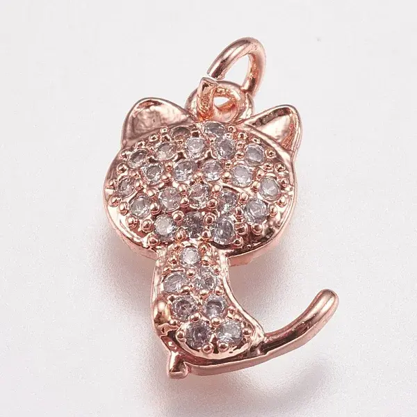 Brass Micro Pave Cubic Zirconia Kitten Charms