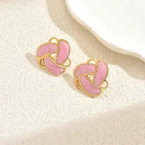 Stainless Steel Enamel Woven Stud Earrings
