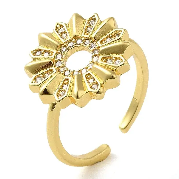 Brass Micro Pave Clear Cubic Zirconia Open Cuff Rings for Women