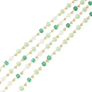 Faceted Cube Glass & Round Beaded Chains