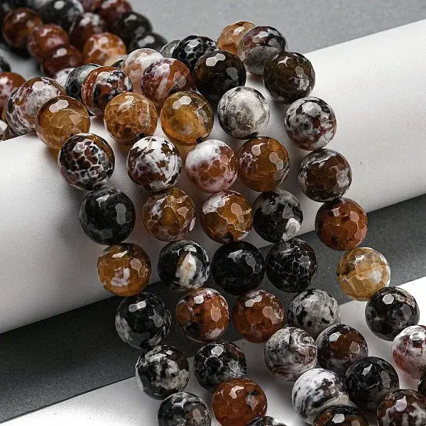 Faceted Natural Fire Crackle Agate Beads Strands