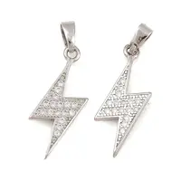 Lightning Bolt Brass Micro Pave Cubic Zirconia Pendants