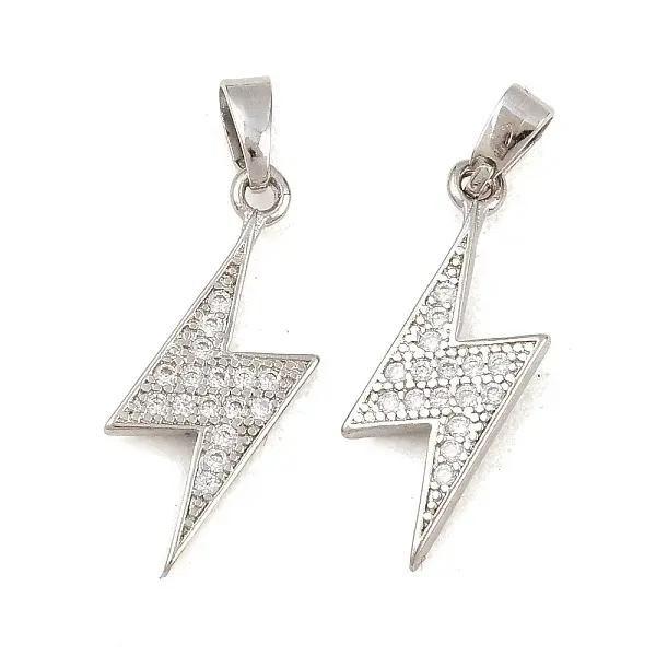 Lightning Bolt Brass Micro Pave Cubic Zirconia Pendants