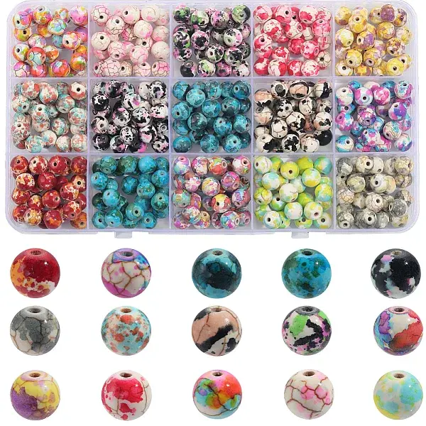 375Pcs 15 Colors Synthetic Turquoise Dyed Beads