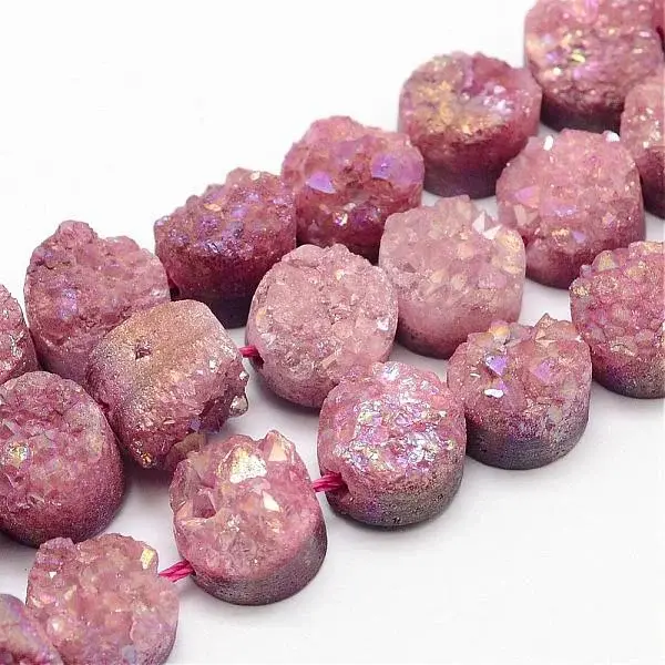 Electroplated Natural Druzy Quartz Crystal Bead Strands