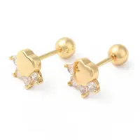 Paw Print Bow Brass Micro Pave Clear Cubic Zirconia Cartilage Earrings