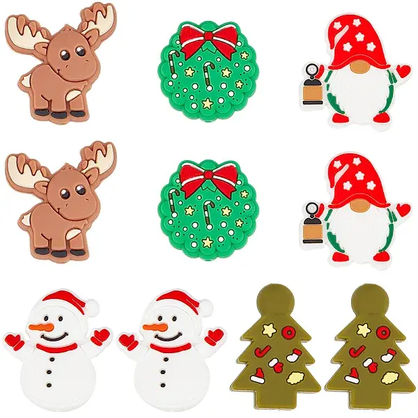 10Pcs 5 Styles Christmas Theme Food Grade Eco-Friendly Silicone Focal Beads