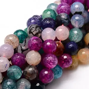 Dyed Natural Agate Faceted Round Beads Strands