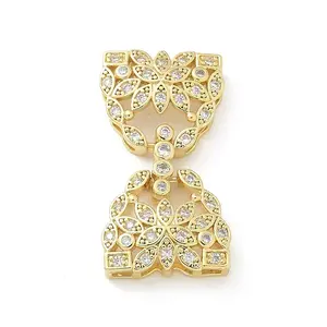 Brass Micro Pave Clear Cubic Zirconia Fold Over Clasps