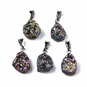 Electroplate Natural Druzy Agate Pendants