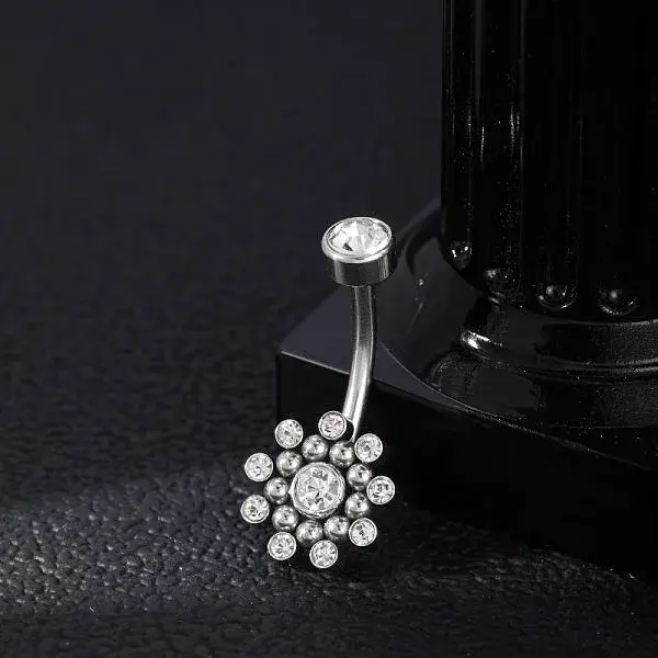 304 Stainless Steel Clear Cubic Zirconia Curved Barbell Belly Button Rings