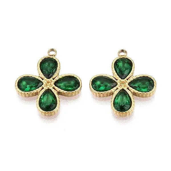 304 Stainless Steel and Glass Quatrefoil Pendants