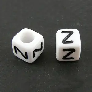 White Letter Acrylic Cube Beads