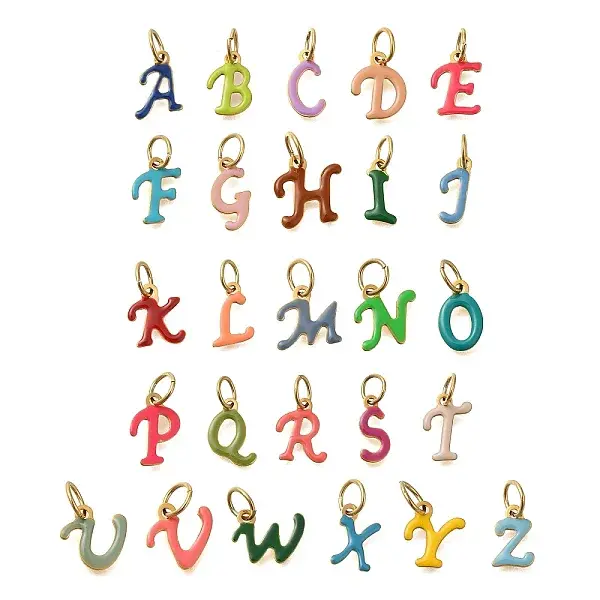 26Pcs Ion Plating(IP) 304 Stainless Steel Enamel Alphabet Charms