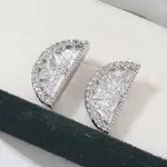 Half Round Brass Micro Pave Clear Cubic Zirconia Stud Earrings