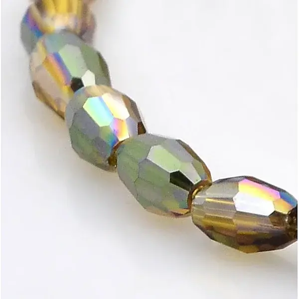Half Rainbow Plated Glass Faceted Rice Beads Strands