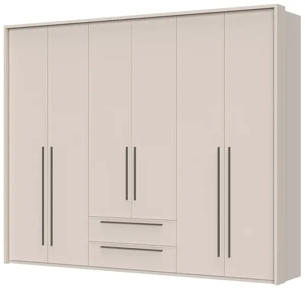 Šestidveřová šatní skříň se zásuvkami a rámem i baptiste - béžová