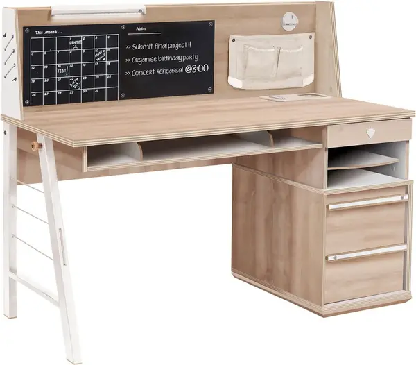 Velký studentský psací stůl s nástavcem veronica - dub světlý/bílá