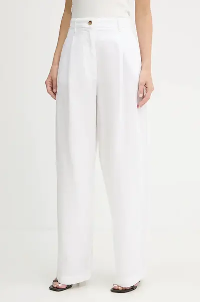 Kalhoty Tommy Hilfiger dámské, bílá barva, široké, high waist, WW0WW45780