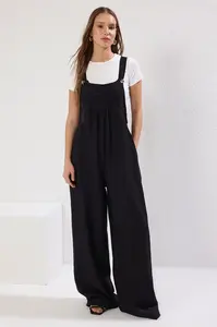 Trendyol černá vesta s lněným vzhledem a širokými nohavicemi tkaný overal