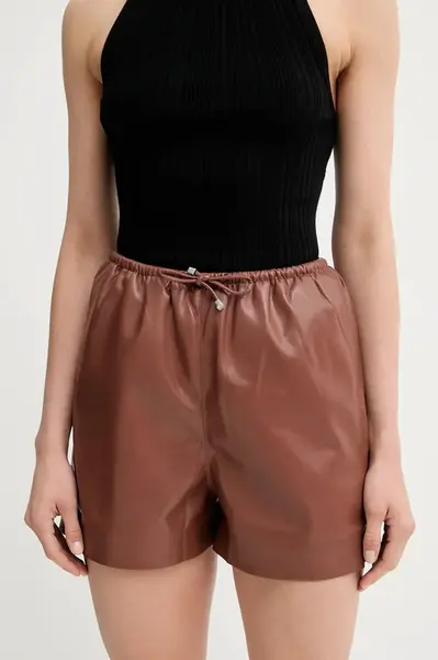 Kraťasy Nanushka ANIELA dámské, hnědá barva, high waist, NW25SSST21875