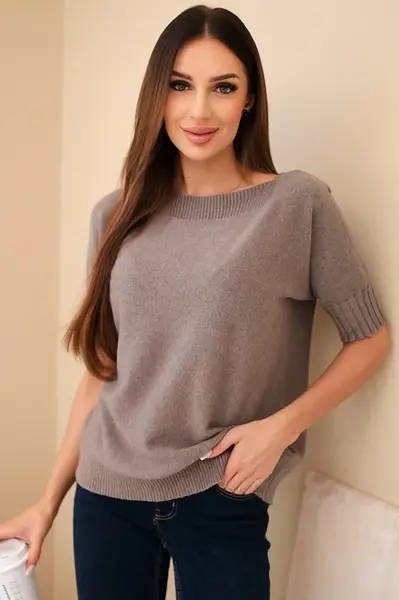 Kesi Włoski Dámský svetr z viskózy s krátkým rukávem fango