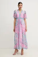 Šaty s příměsí hedvábí Hale BOB Jaliyah růžová barva, maxi, 4ZCA610M