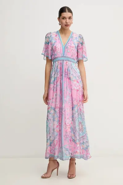 Šaty s příměsí hedvábí Hale BOB Jaliyah růžová barva, maxi, 4ZCA610M