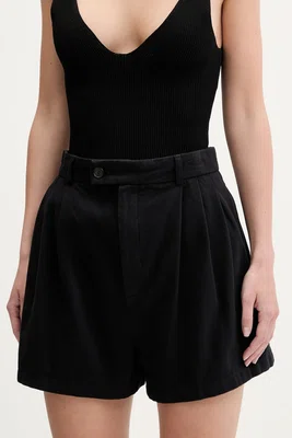Bavlněné šortky Filippa K dámské, černá barva, high waist, 31368