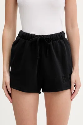 Bavlněné šortky IRO dámské, černá barva, s aplikací, high waist, WF30OCRESIA
