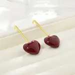 Brass Heart Dangle Stud Earrings