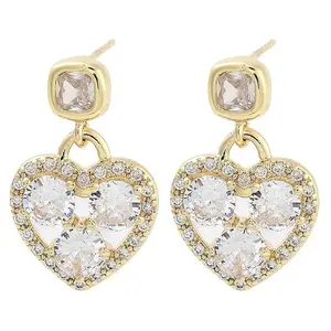 Brass with Glass Dangle Stud Earrings