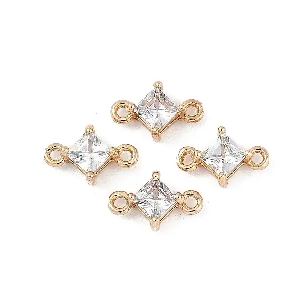 Brass Pave Glass Rhombus Links Connector Charms