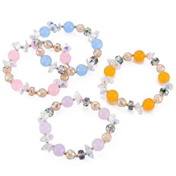 Faceted Glass Beads Stretch Bracelets
