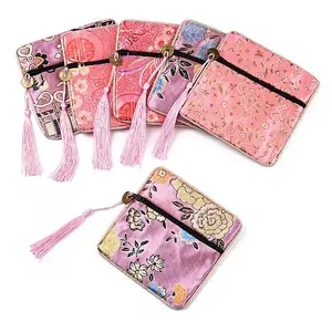 Chinese Brocade Tassel Zipper Jewelry Bag Gift Pouch