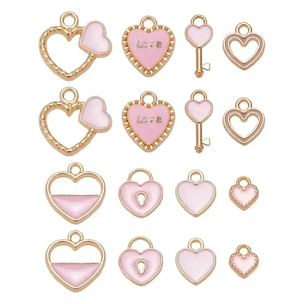 80Pcs 8 Style Light Gold Alloy Enamel Pendants