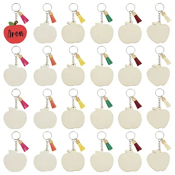 24Pcs Wood Keychain
