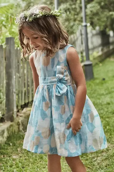 Dětské lněné šaty Mayoral modrá barva, mini, 3913