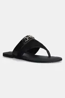 Kožené žabky Tommy Hilfiger MIXED LEATHER HORSEBIT THONG dámské, černá barva, na plochém podpatku, FW0FW08506