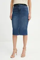 Džínová sukně Morgan JAPA tmavomodrá barva, mini, pouzdrová, JAPA