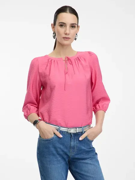 Růžová halenka s tříčtvrtečními rukávy