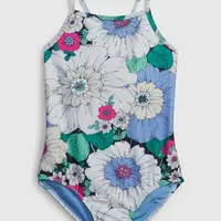 Krémovo-modré dievčenské kvetované plavky GAP