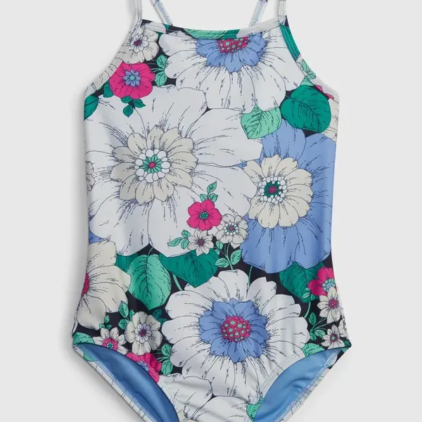 Krémovo-modré dievčenské kvetované plavky GAP